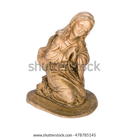 statuette of a praying Saint isolated on white background