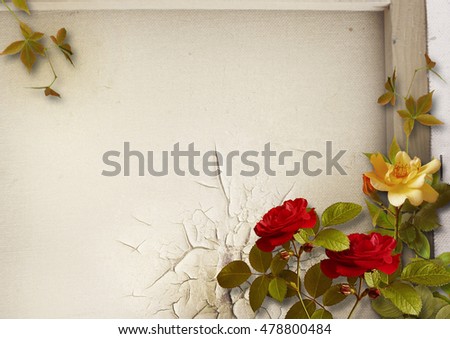 Grunge background with vintage roses bouquet
