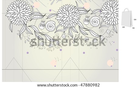 Template for decorative bag with floral ornament