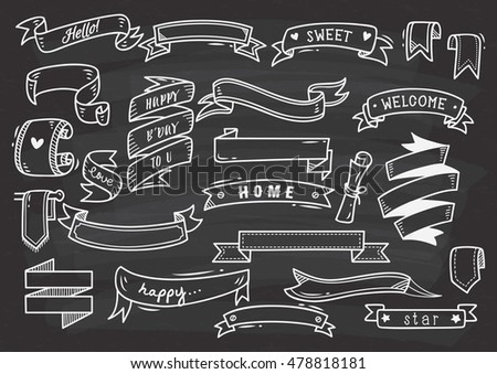 set of banner doodle isolated on white background