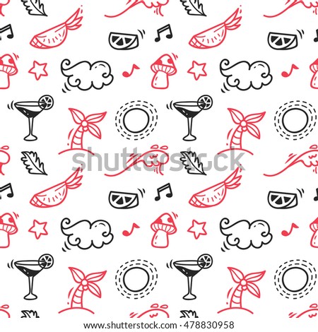 cute doodle seamless background, suitable for wallpaper, wrapping paper, fabric printing etc
