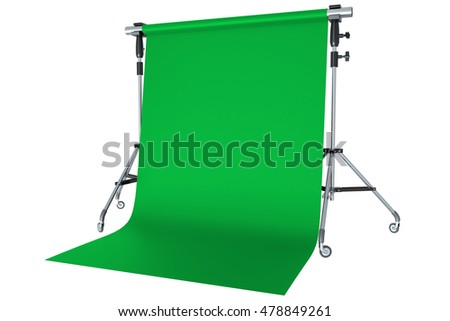 Green backdrop on tripod with white background