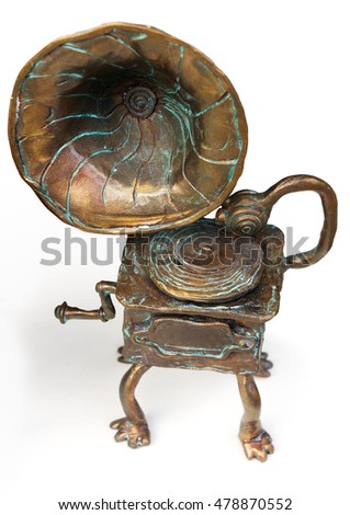 Gramophone funny figurine isolated on white. Clipping path included.
