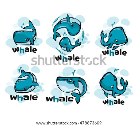 Whale fun cartoon illustration. Isolated on white background.