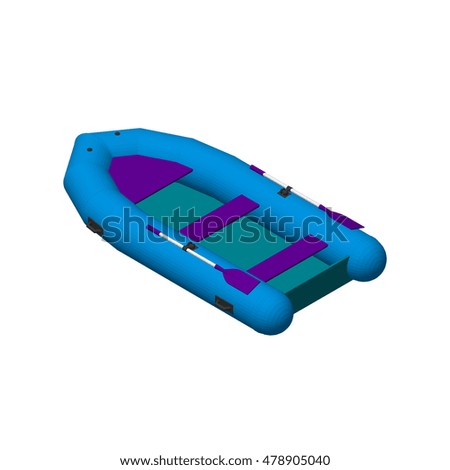 Inflatable boat.Isolated on white background. 3d Vector colorful illustration. 3d isometric style. 