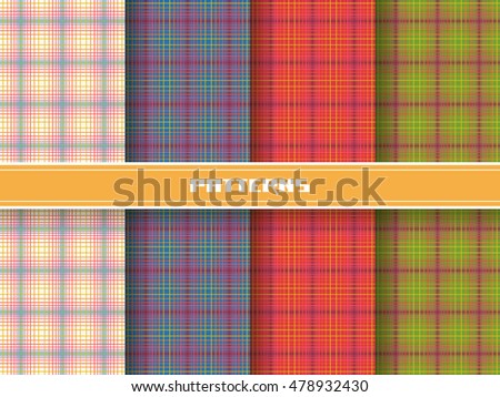 Set of checkered linear seamless patterns. Vector geometric backgrounds collection for print, web. Color decorative ornamental illustration