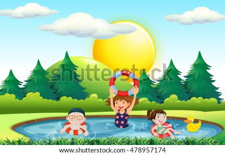 Children swimming in the pool illustration