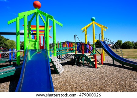 Picture of colorful playground with equipment, Levin, New Zealand,