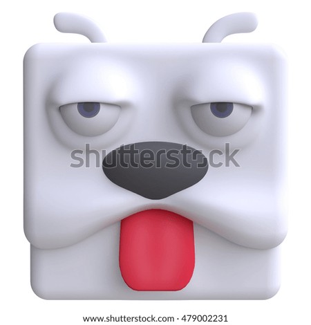 Stylized funny cartoon white dog head. Children clay, plastic or soft toy. 3d illustration.
