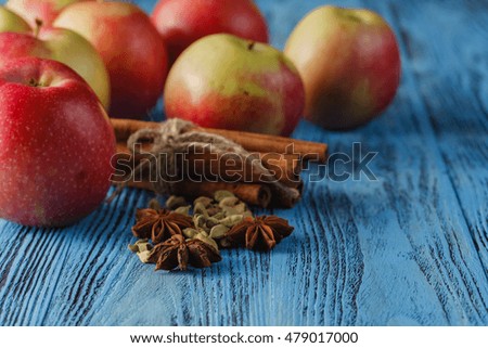 fresh apples on wooden table. Pie recipe concept