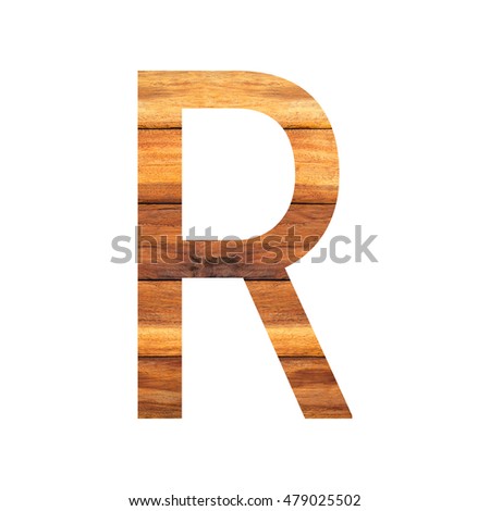 English alphabet with wood texture isolated on white background.