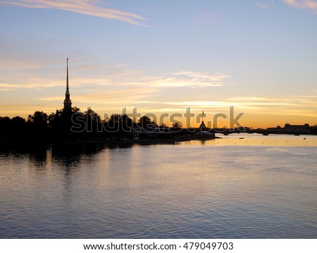 Morning skyline with Peter and Paul fortress in St. Petersburg, Russia