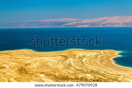 View of Dead Sea coastline in Israel, the Middle East