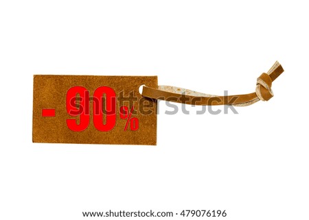 Leather price -90%  isolated on white  background with clipping path