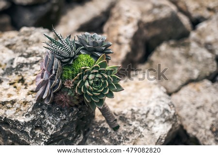 bridal bouquet with succulents on the stones
