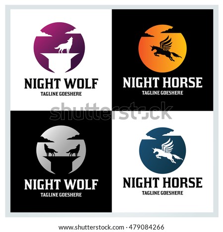 Night Wolf logo design template ,Night horse logo design concept ,Vector illustration 