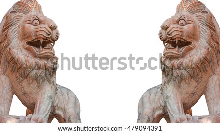 Traditional Chinese Stone Lion Statues on isolated white background