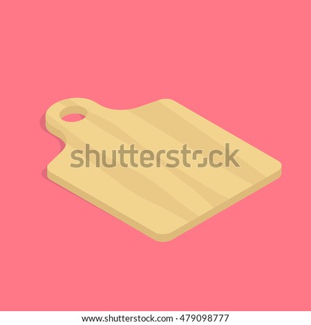 Wooden cutting board for the kitchen. Isometric vector illustration. Isolated icon of kitchen tool.  