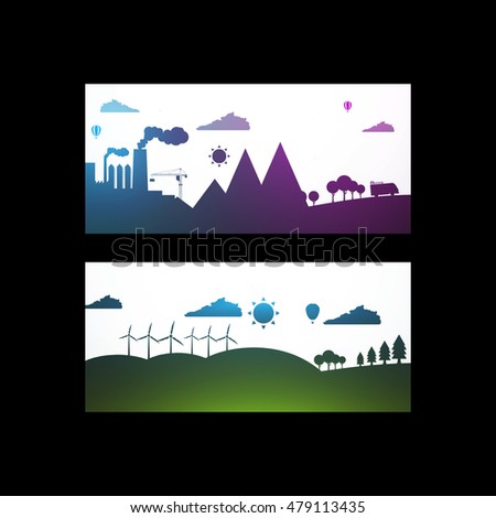 Two Abstract  Banner, environmental pollution and eco frendly.