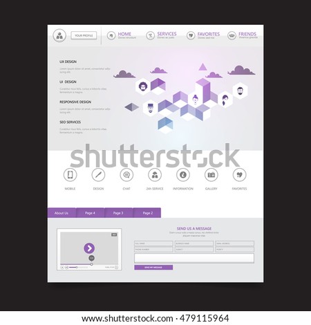 Website template with abstract low poly background. Vector Design.