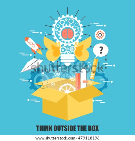 Flat concept of think outside the box, creative idea. Can be used for poster, banner, magazine, web design. Best solution for graphic designers. Vector illustration.