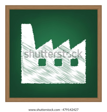 Factory sign illustration. White chalk effect on green school board.