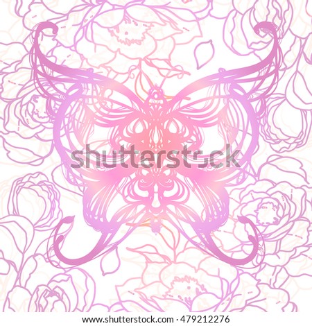 Hand drawn butterfly zentangle style for t-shirt design or tattoo and background for your design. Coloring book for kids and adults. Vector isolated on white background.