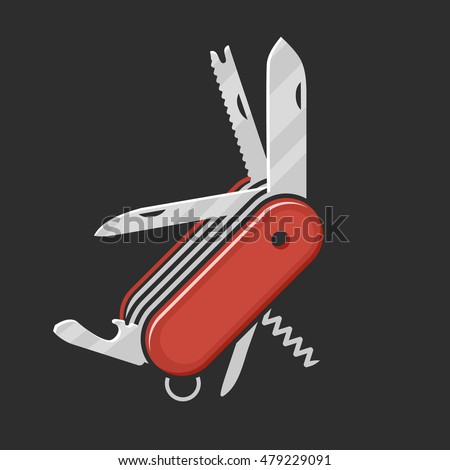 Red Swiss Folding knife flat icon vector; Multi-tool instrument sign vector isolated; Multifunctional tool
 Royalty-Free Stock Photo #479229091