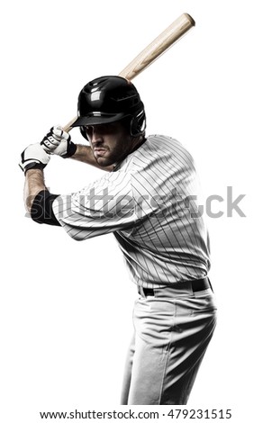 Baseball Player with a white uniform on a white background.