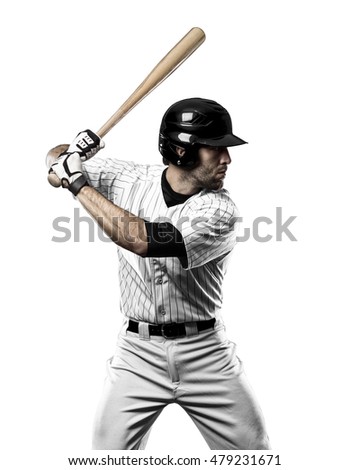 Baseball Player with a white uniform on a white background.