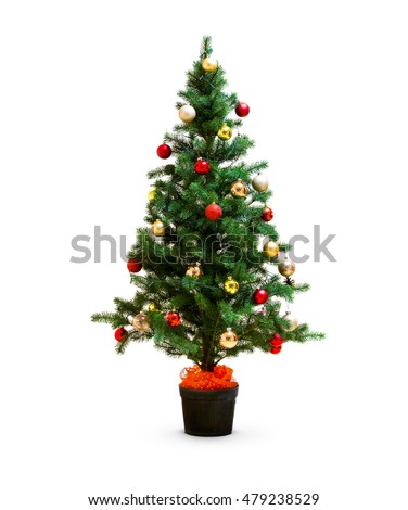 Small decorated christmas tree isolated