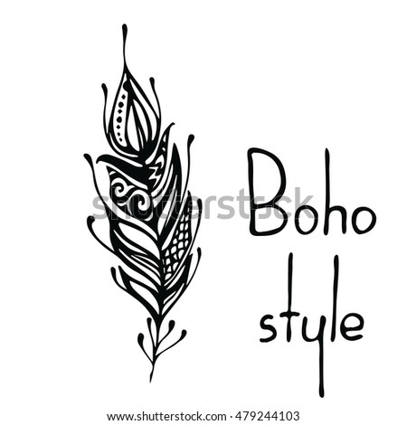 Hand drawn feathers. ink vector illustration. boho style design elements. ethnic creative doodles. isolated on white background.