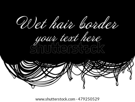 Black wet hair vector design. Drawn hair with water drops flow down on the white background.