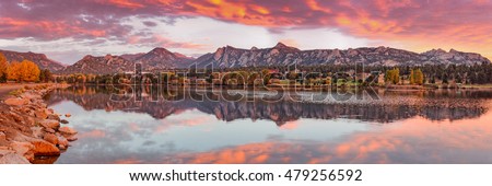 Fiery Sunrise and Alpenglow over Estes Park - Rocky Mountain National Park Estes Park Colorado Royalty-Free Stock Photo #479256592