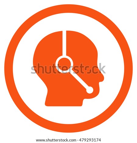 Call Center Operator rounded icon. Vector illustration style is flat iconic symbol, orange color, white background.