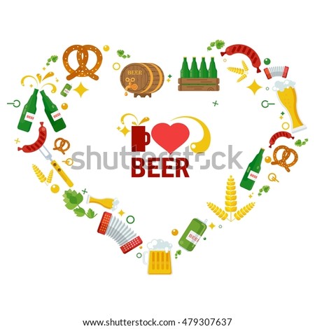 Beer vector icon set. Oktoberfest beer vector set. Design elements for marketing, advertising, promotion, branding and media. Flat cartoon illustration. Objects isolated on a white background.