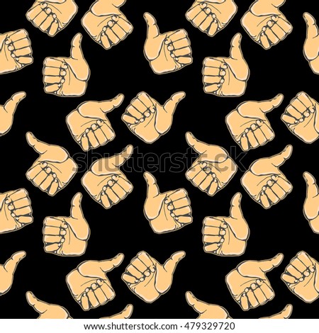 Vector colorful funny seamless background in modern style. Thumbs up hand gesture.