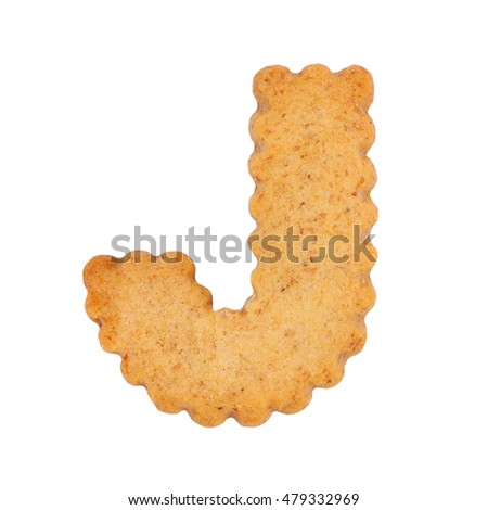 Cookie alphabet symbol - J isolated on white background. One of full alphabet set