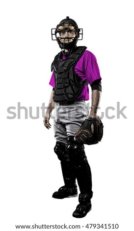 Catcher Baseball Player with a pink uniform on a white background.