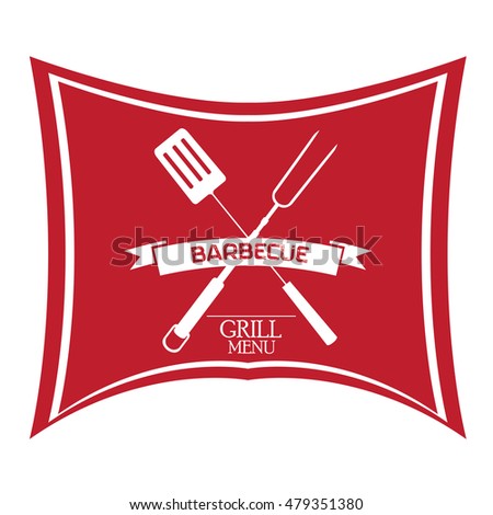 Isolated barbecue stamp with silhouettes of silverwares, Vector illustration