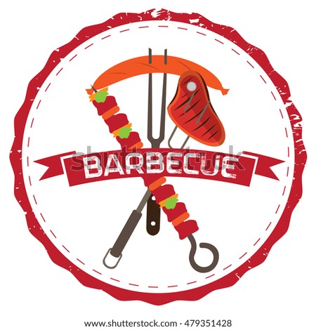 Isolated barbecue label with different kind of meats, Vector illustration