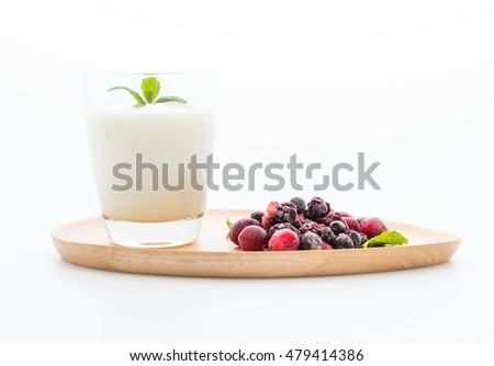 yogurt with mixed berries on white background