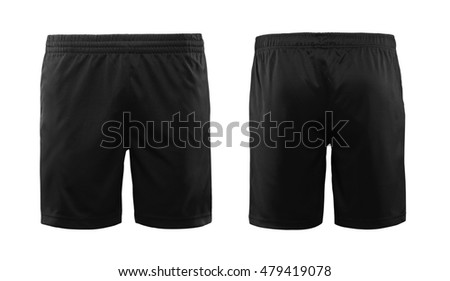 Sport shorts ,black color, front and back view isolated on white. Royalty-Free Stock Photo #479419078