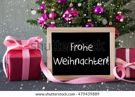 Tree With Gifts, Snowflakes, Frohe Weihnachten Means Merry Christmas