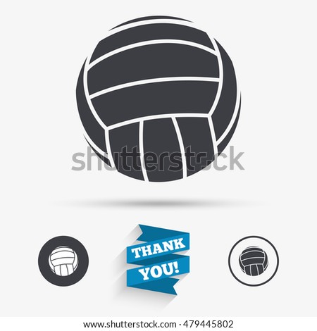 Volleyball sign icon. Beach sport symbol. Flat icons. Buttons with icons. Thank you ribbon. Vector