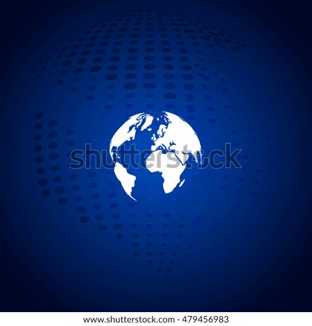 Flat paper cut style icon of globe. Vector illustration