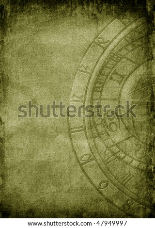 Old grunge paper with zodiac clock