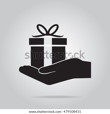Gift box in hand icon.  Protection, safety concept