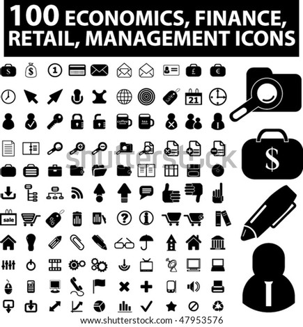 100 economics, finance, retail, management icons. vector
