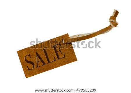 Leather price tag isolated on white background with clipping path
